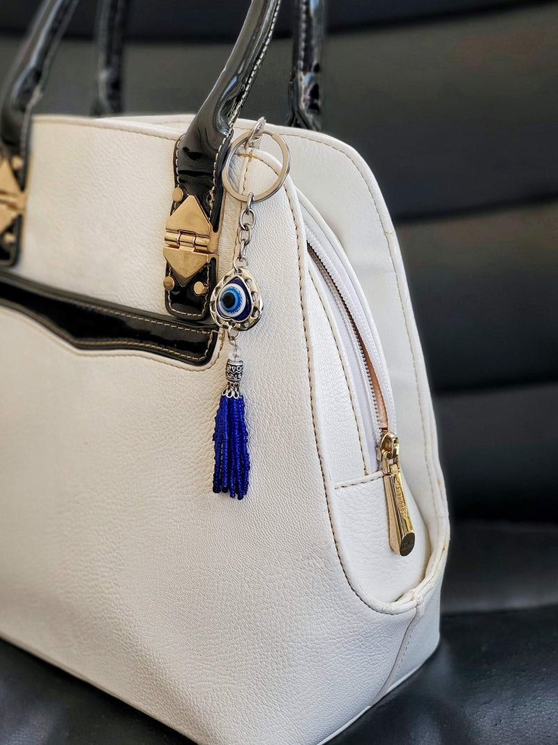 LUCKBOOSTIUM Bravo Team Heart Evil Eye Keychain Ring w/Clasp Lock & Blue Bead Tassel â€‹Protection & Blessing Home Keys Purse & Bags Decorative Things & Accessories Car Rear View Mirror Ornaments - Image 5